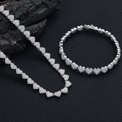 Heart Tennis Chain Necklace/Bracelet, Cubic Zirconia Heart Pendant, 8mm Unisex