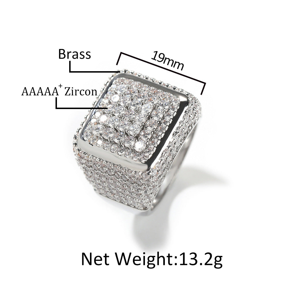 Square center CZ ring size image showing 19mm face width product image