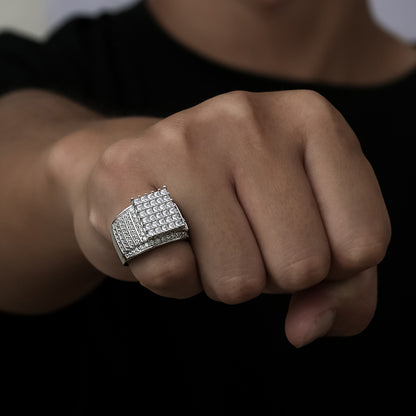 Iced Out Geometric CZ Ring for Men and Women - Hip Hop Statement Band in Gold or Silver Tone