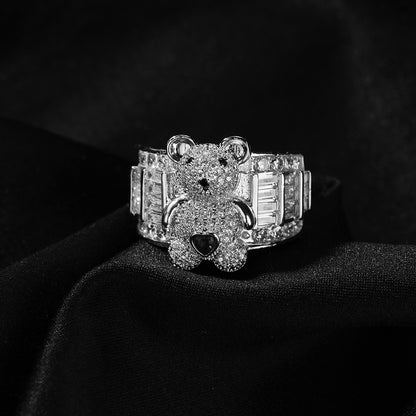 Adjustable Bear Cubic Zirconia Ring for Women in Gold or Silver Tone