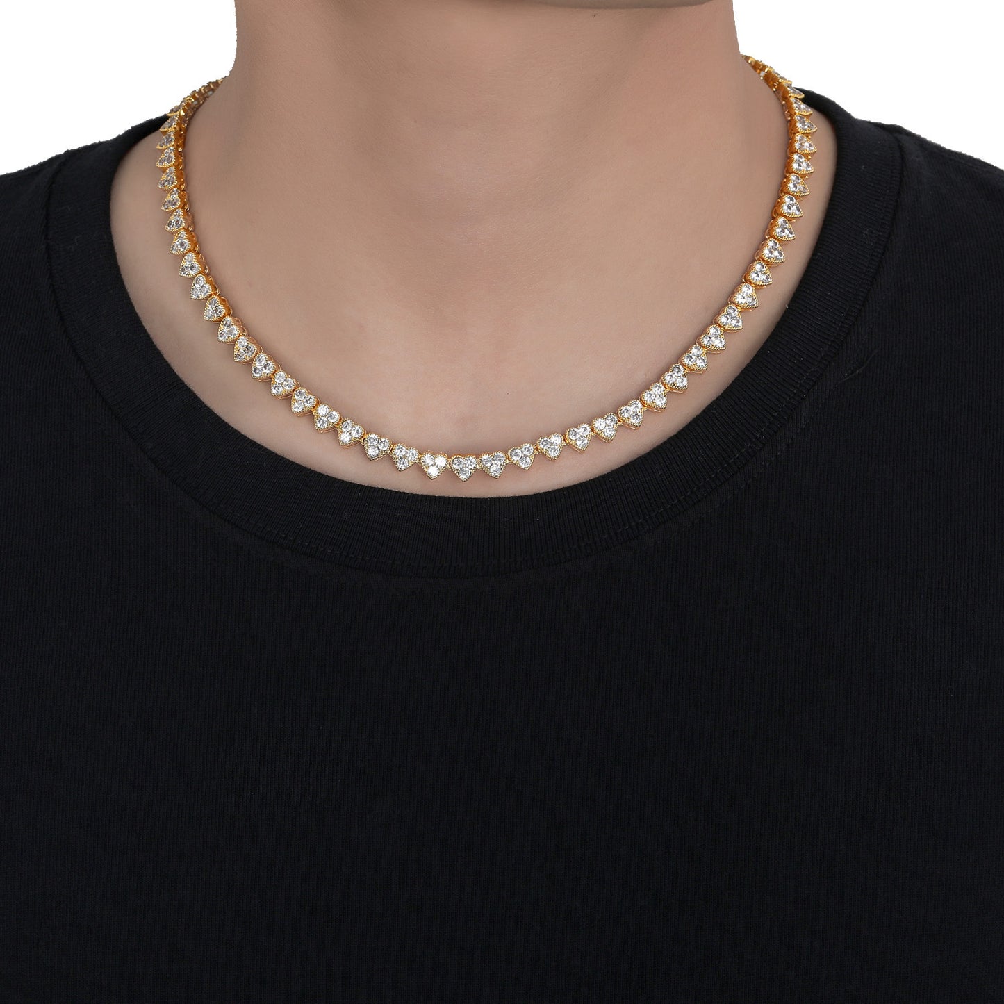 Hip Hop Minimalist Heart Tennis Chain Alloy Necklace for Men and Women