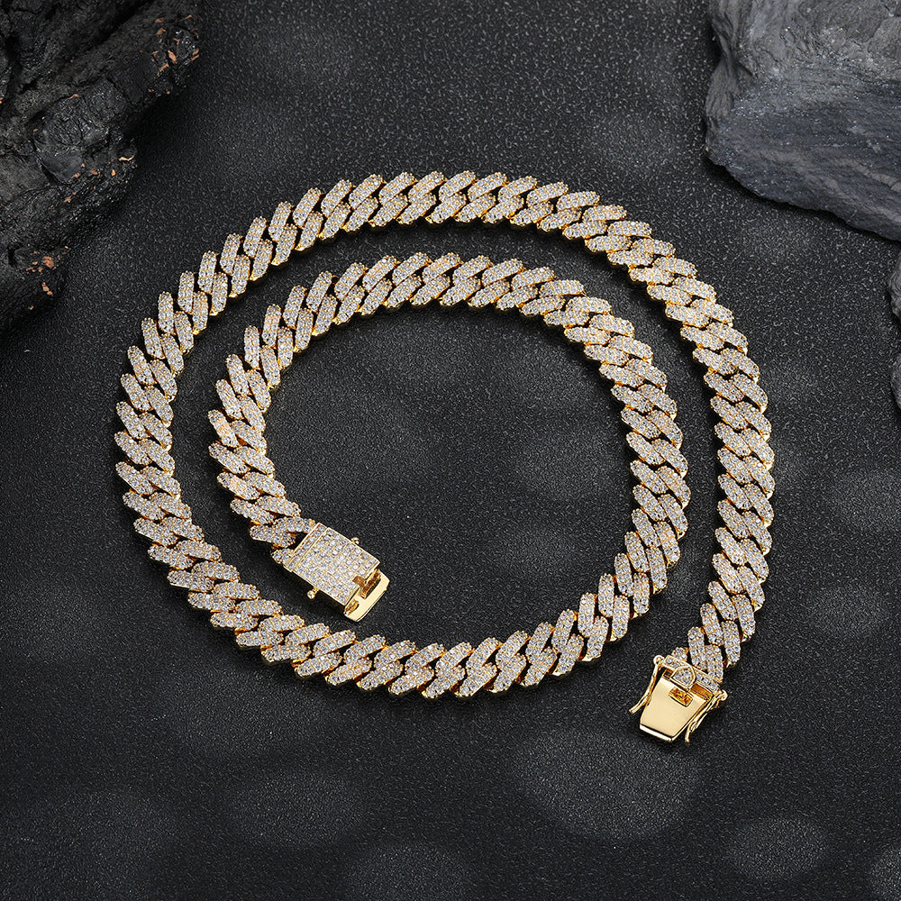 12mm Pave Cuban Link Bracelet, Unisex Hip Hop Chain Style