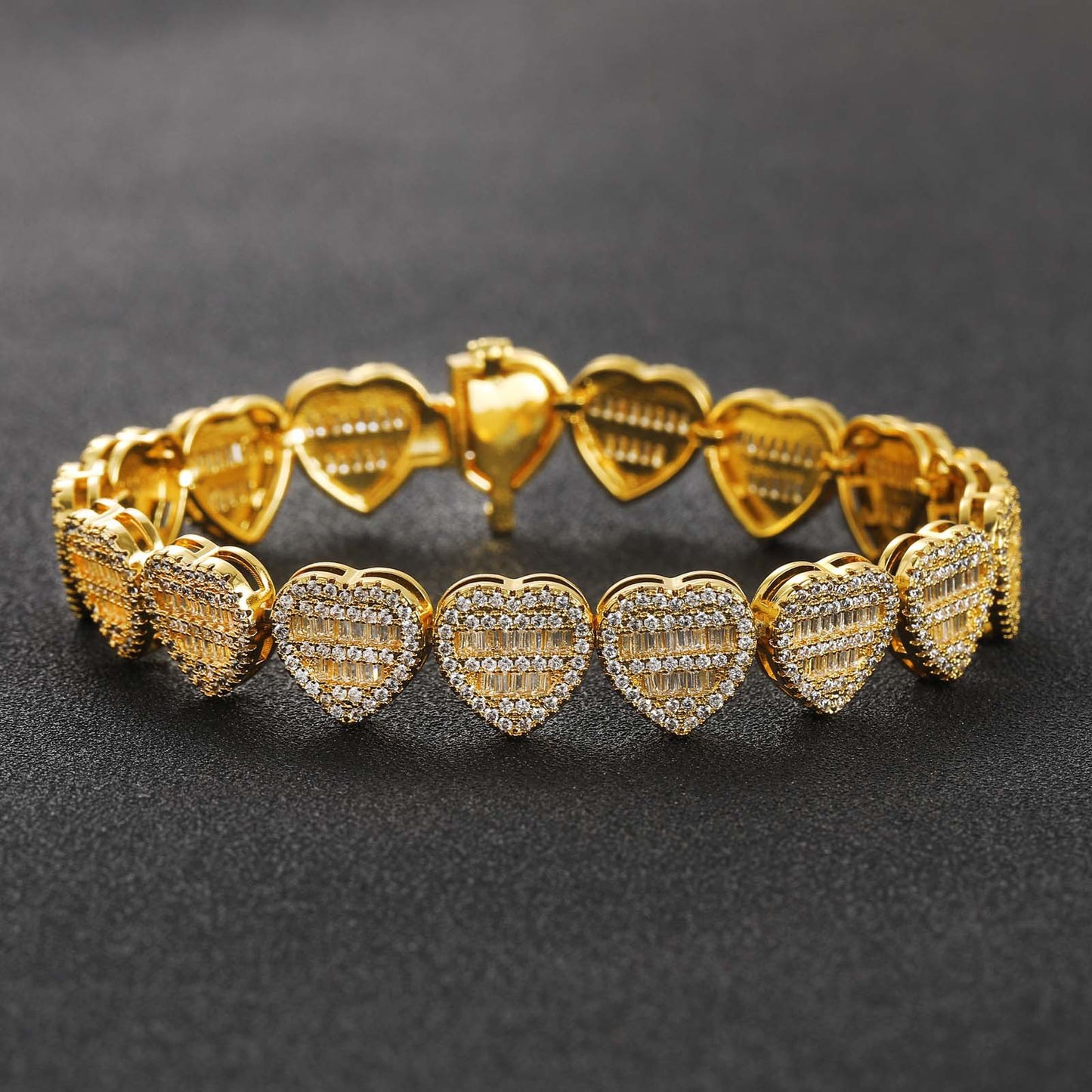 Hip Hop Heart Cubic Zirconia Bracelet for Men and Women