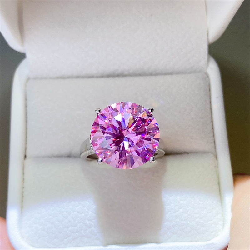 Pink Moissanite Ring for Women, Round Solitaire Engagement Ring, Crown Style Promise or Wedding Ring product image