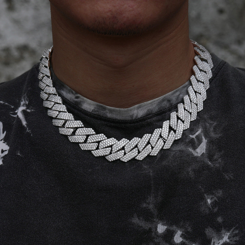 12mm Iced Out Double Row Cuban Link Chain Necklace or Bracelet in Moissanite Look product image