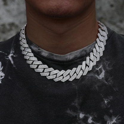 12mm Iced Out Double Row Cuban Link Chain Necklace or Bracelet in Moissanite Look