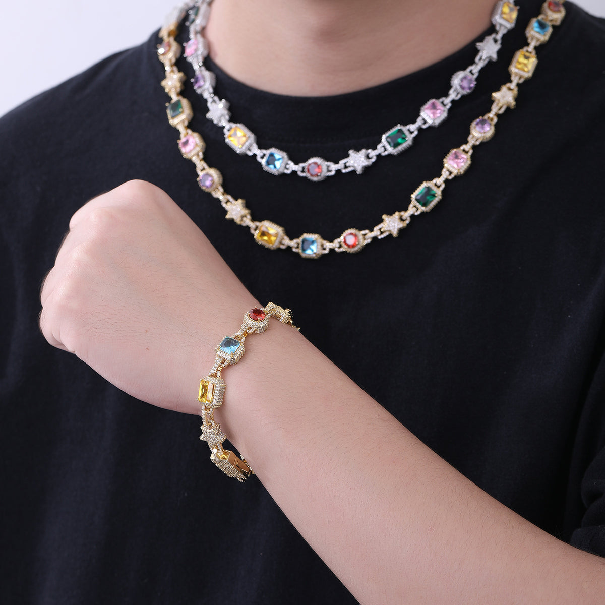 Colorful Geometric Star Chain Bracelet Necklace, 10mm Link Jewelry product image