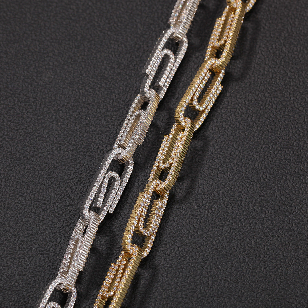 Iced Paperclip Chain Necklace Bracelet Set for Women & Men, Gold Plated or Silver Plated Cubic Zirconia Statement Jewelry