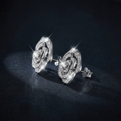 S925 Sterling Silver Camellia Flower Moissanite Stud Earrings for Women