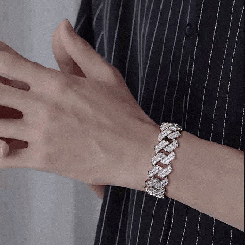 Geometric Iced Link Bracelet for Men and Women, White Tone, 7/8/9 in product image