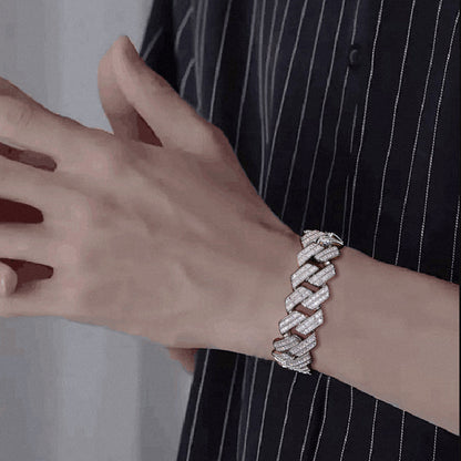 Geometric Iced Link Bracelet for Men and Women, White Tone, 7/8/9 in