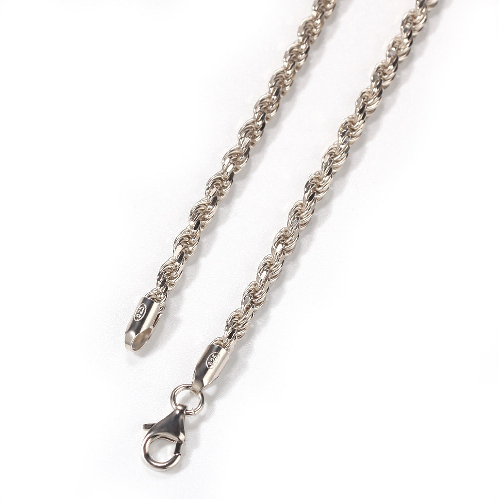 Unisex Twisted Rope Chain Necklace in 925 Sterling Silver, Gold Plated or Silver Plated Hip Hop Pendant Chain