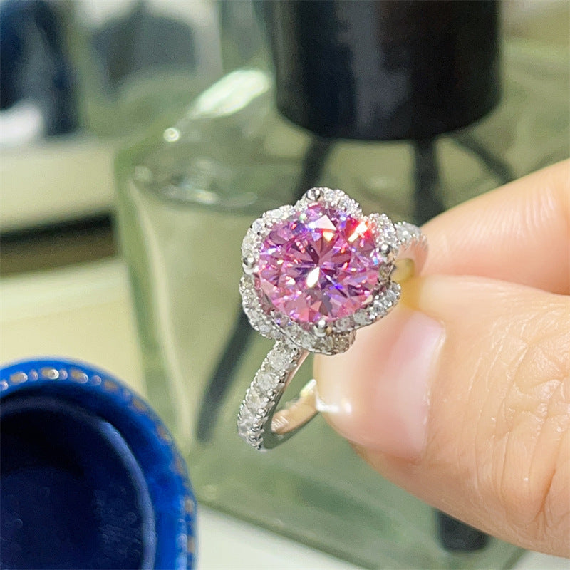 Pink Moissanite Halo Ring for Women, Rose Bloom Engagement Style Ring, 1 Carat or 2 Carat, Sizes 9-20 product image