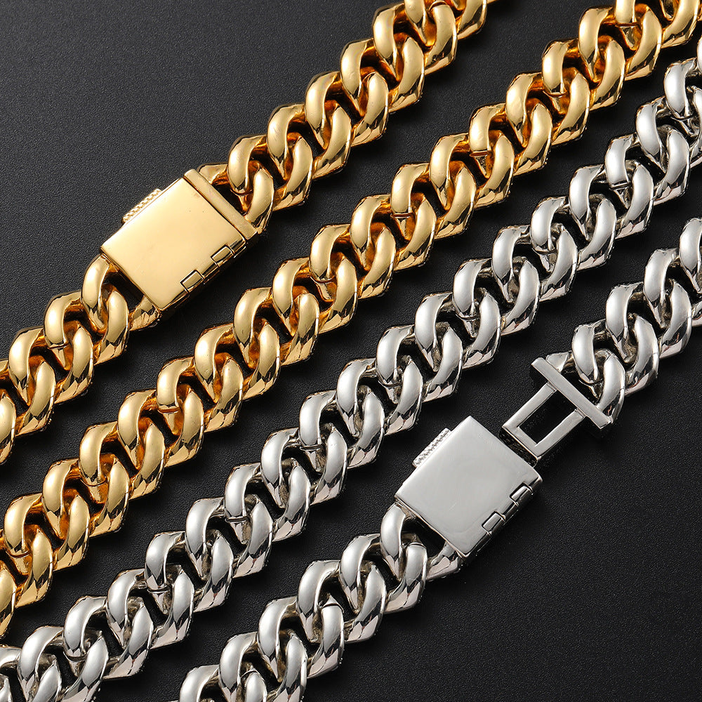 10-20 mm Diamond-Shaped Iced Cuban Copper Necklace with Cubic Zirconia - CHAC001 product image