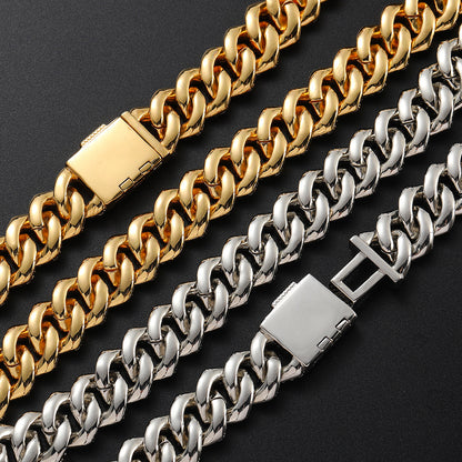 10-20 mm Diamond-Shaped Iced Cuban Copper Necklace with Cubic Zirconia - CHAC001