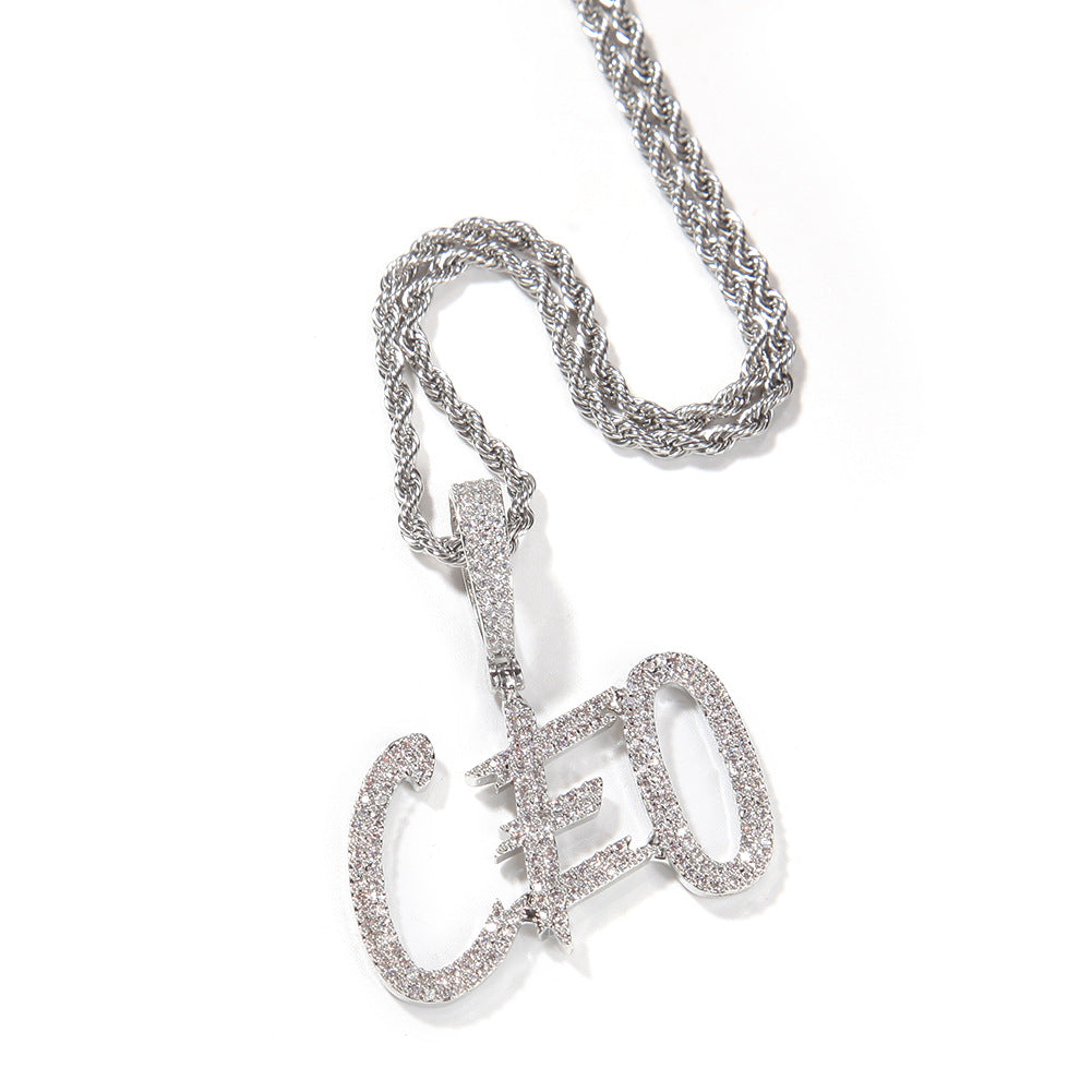 Custom 2-6 Letter Iced Initial Pendant Necklace for Men & Women - Gold or Silver Tone Zircon Letter Charm with Free 24 Inch Stainless Steel Rope Chain