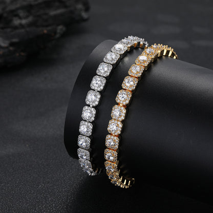 7mm Iced Out Square Link Chain Bracelet & Necklace, Hip Hop Jewelry for Men and Women