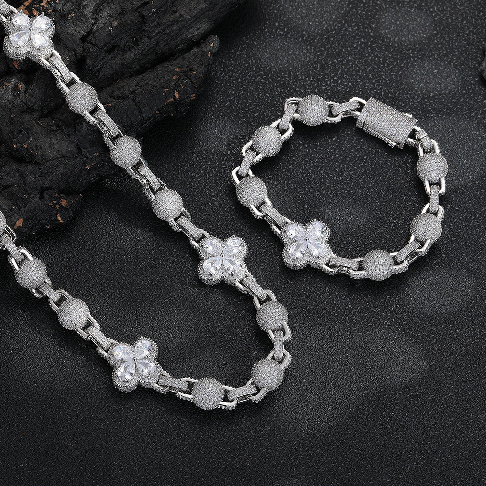 Unisex Clover Pendant Chain Bracelet, Hip Hop Link Bracelet