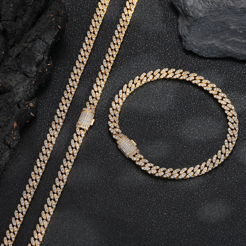 6mm Iced Out Cuban Link Chain Necklace & Bracelet, Unisex Hip Hop Jewelry product image