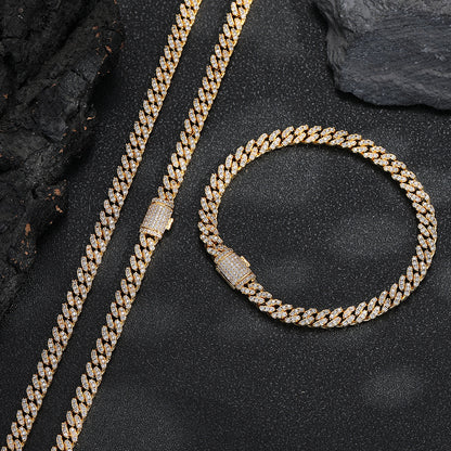 6mm Iced Out Cuban Link Chain Necklace & Bracelet, Unisex Hip Hop Jewelry