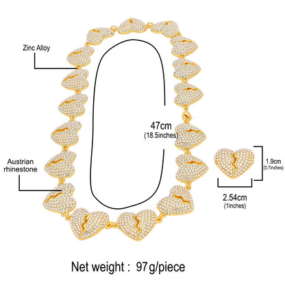 Iced Heart Chain Necklace for Women & Men – Gold or Silver Plated Statement Pendant Chain