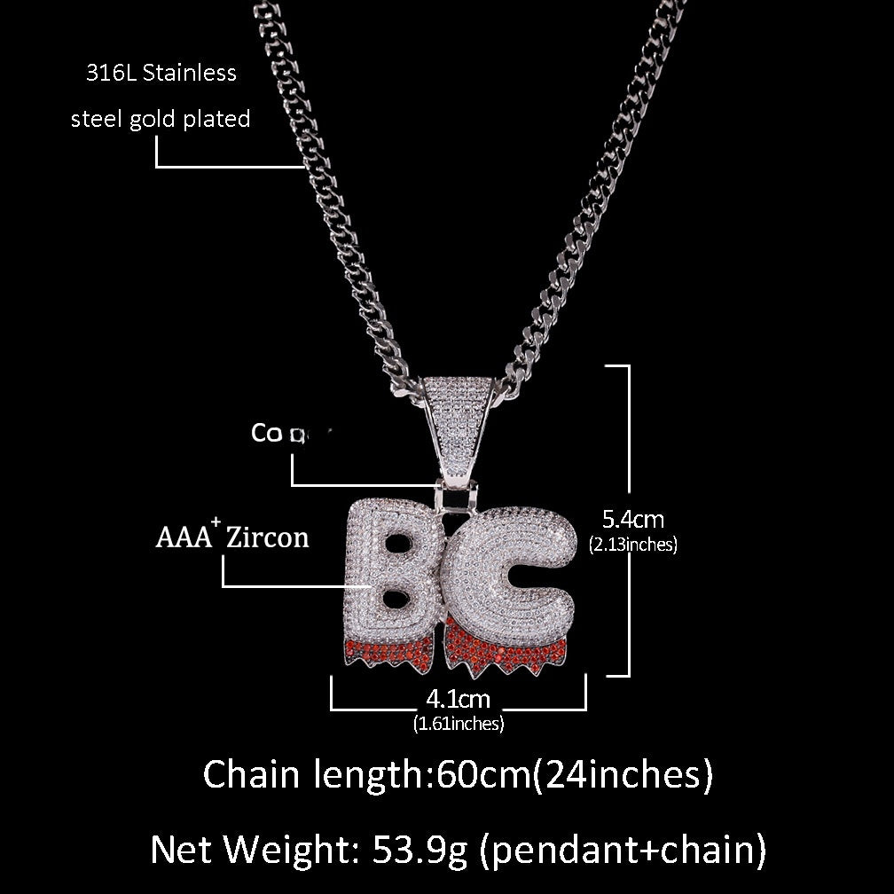 Custom Bubble Letter Pendant Necklace with Cubic Zirconia Ice-Out Chain for Women & Men