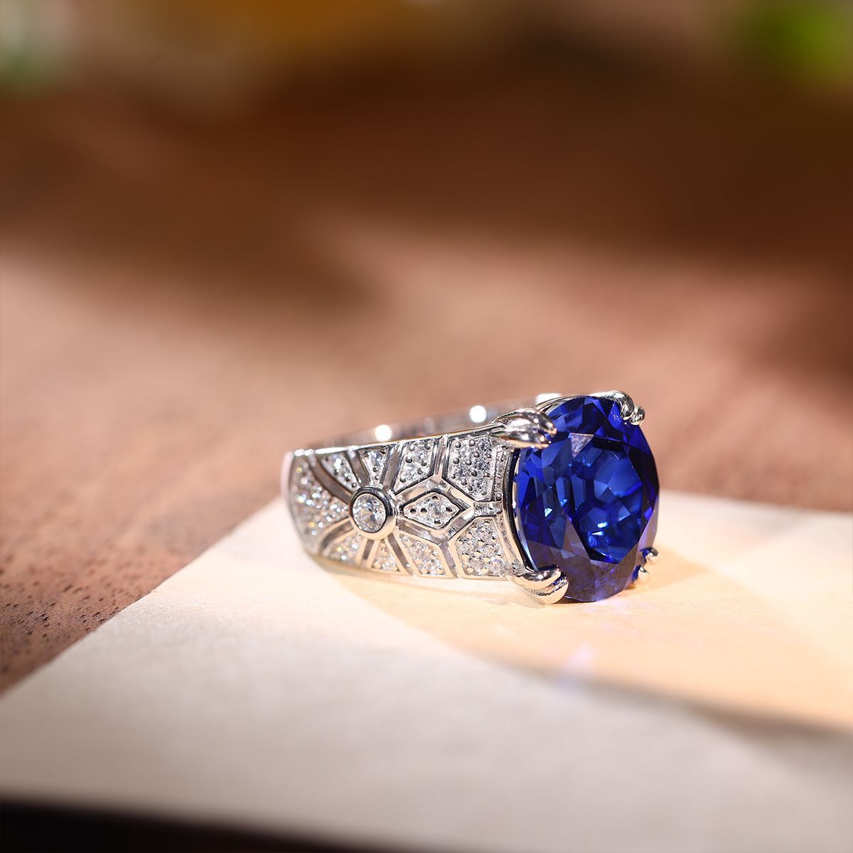 Blue Sapphire Ring for Women, Oval Cut Lab-Grown Royal Blue Ring product image
