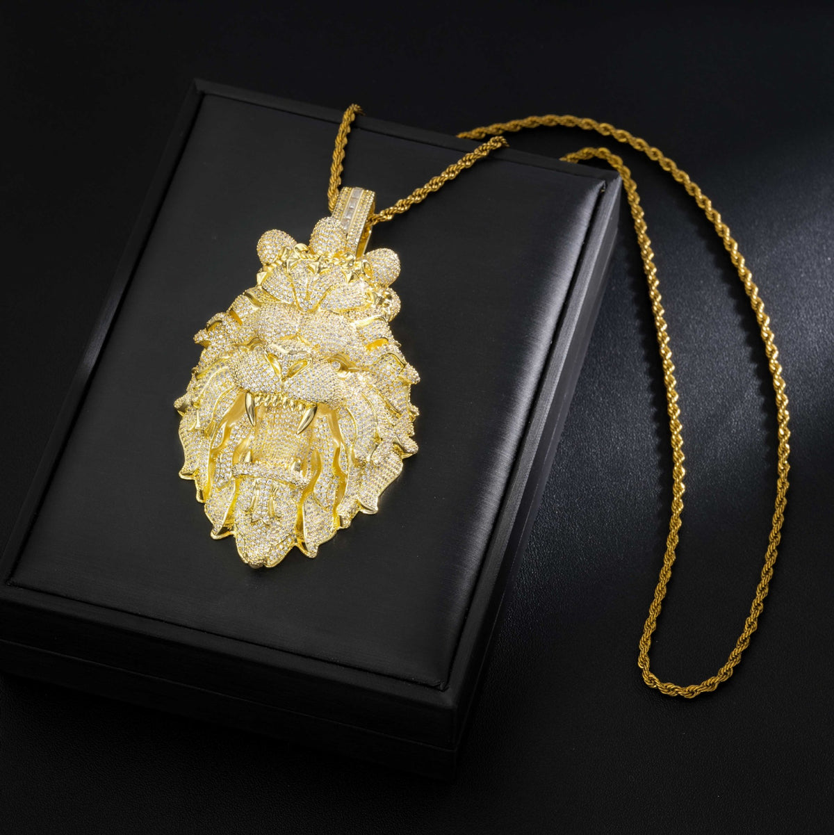 Lion Head Pavé Pendant Charm Necklace, Hip Hop Statement Jewelry product image