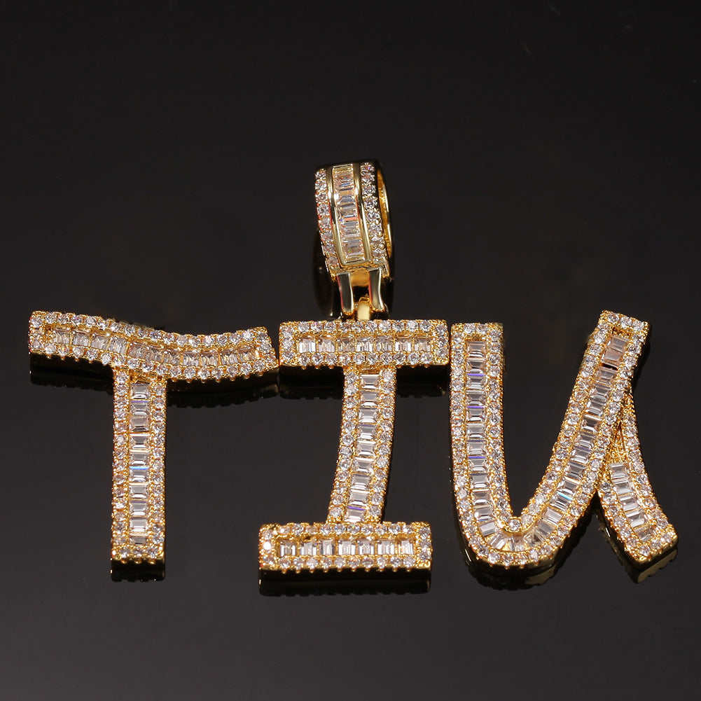 Custom Iced Out Letter Pendant Necklace for Women & Men - Gold or Silver Color Cubic Zirconia Name Charm Chain