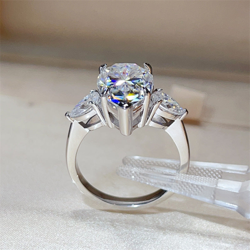 6 Carat Pear Cut VVS1 Moissanite Ring for Women, Three Stone Engagement Ring, D Color Statement Promise Ring product image