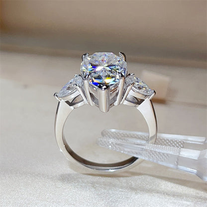 6 Carat Pear Cut VVS1 Moissanite Ring for Women, Three Stone Engagement Ring, D Color Statement Promise Ring