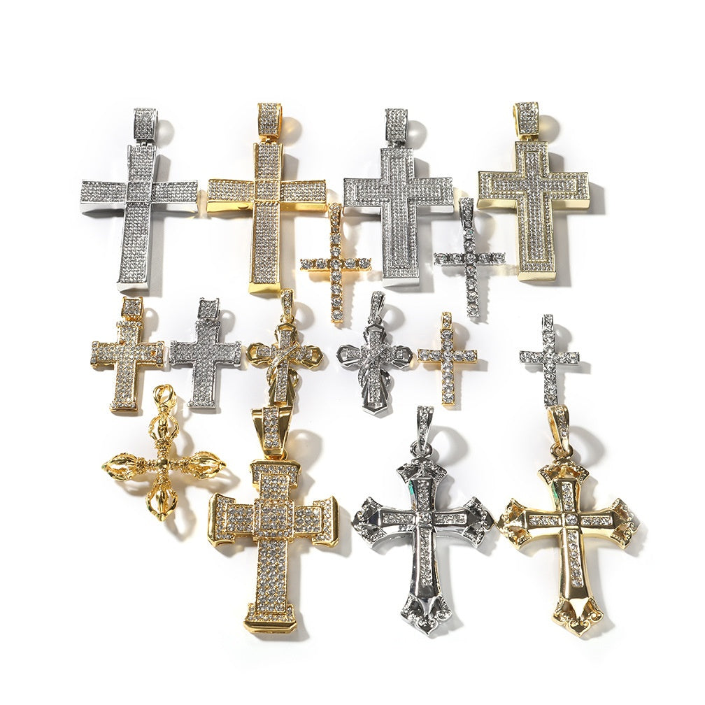 Iced Out Cross Pendant Necklace for Women and Men, Gold & Silver Plated Cubic Zirconia Cross Charm Chain, Statement Cuban Link Necklace