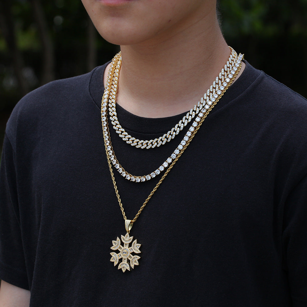 Unisex Snowflake Pendant Necklace with Cubic Zirconia Iced Twist Chain product image