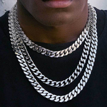 5-15 mm Double-Woven Polished Cuban Stainless steel Necklace - CHA053