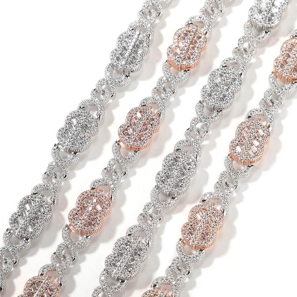 Iced Line Design Chain Necklace & Bracelet Set for Women and Men – Silver & Two-Tone Cubic Zirconia Statement Jewelry