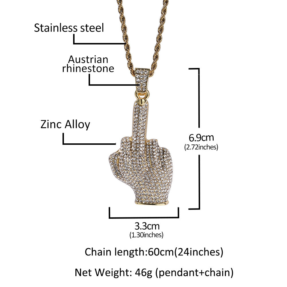 Men’s Iced Out Hand Gesture Pendant Necklace, Gold Plated or Silver Plated Hip Hop Statement Chain product image