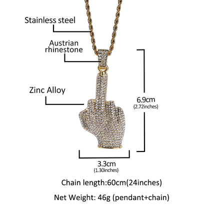 Men’s Iced Out Hand Gesture Pendant Necklace, Gold Plated or Silver Plated Hip Hop Statement Chain
