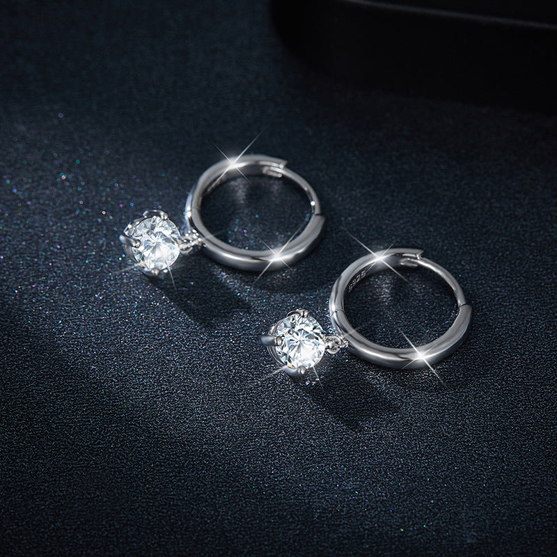 5.0mm Round Moissanite Drop Hoop Earrings, 4-Prong Gold Tone Huggie Earrings product image