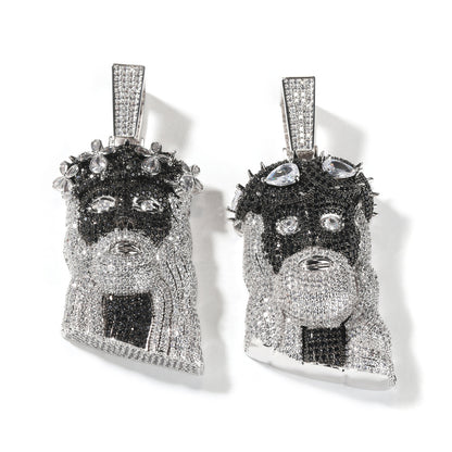 Silver Black Crown Portrait Pendant Necklace with Cubic Zirconia Twisted Chain Statement Jewelry