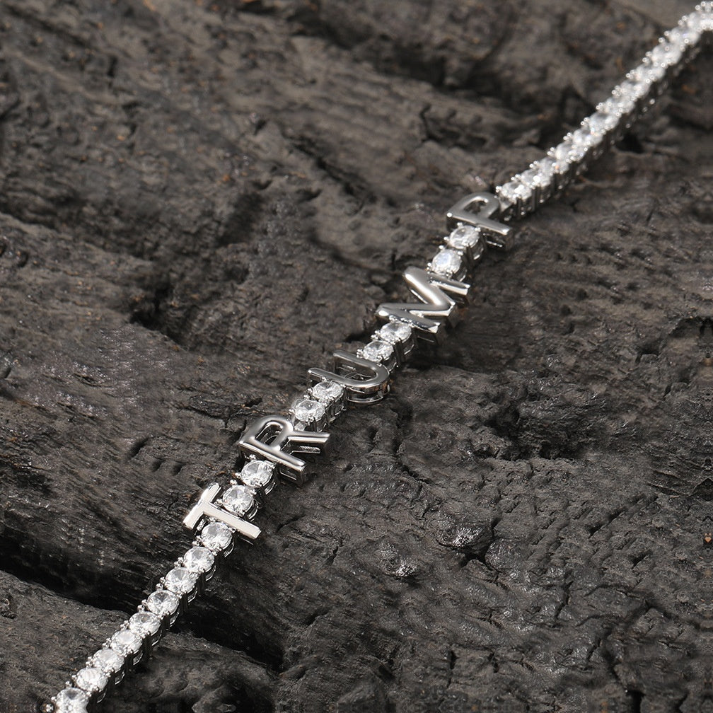 Unisex Letter Tennis Bracelet with Cubic Zirconia in Gold, Silver & Rose Gold