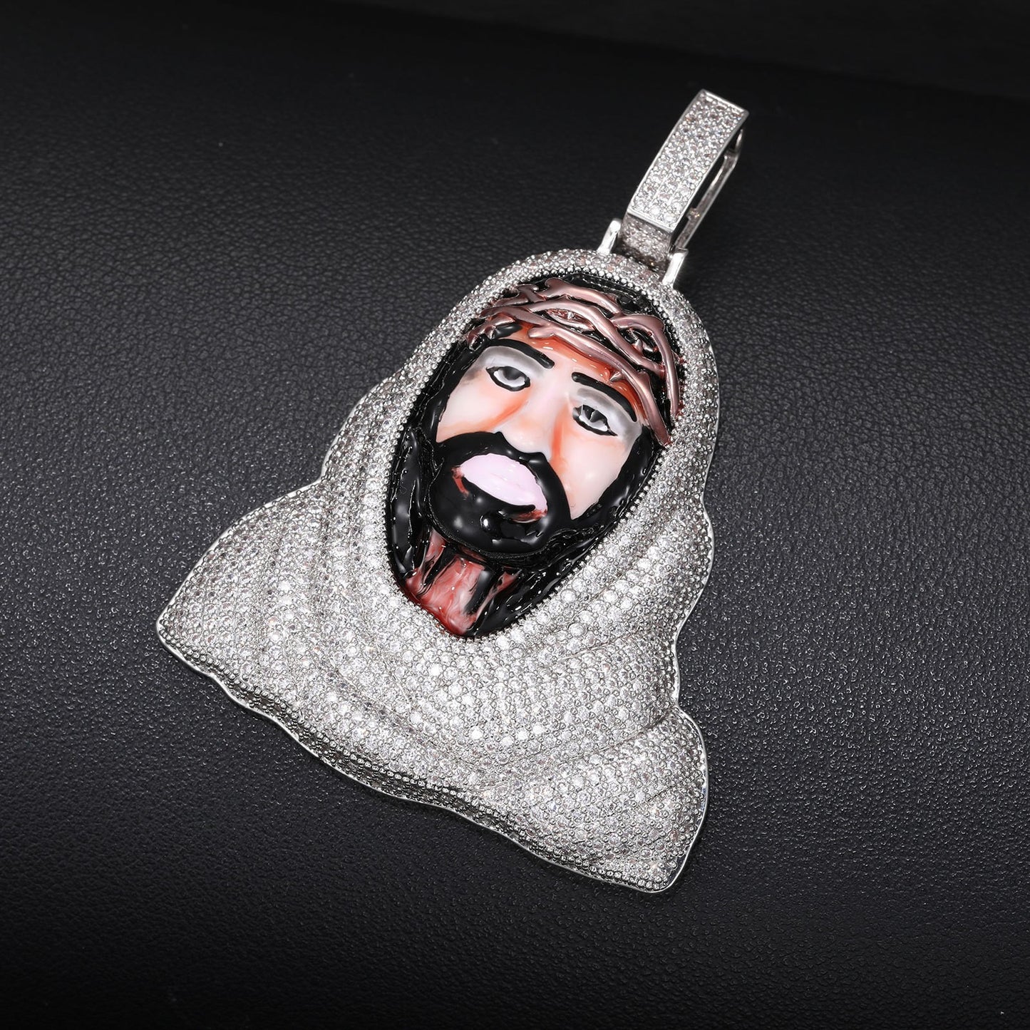 Iced Out Hip Hop Portrait Pendant Necklace in Copper with Moissanite and Zircon Accents product image