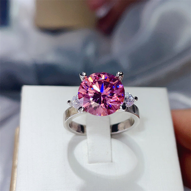 5 Carat Three Stone Moissanite Ring for Women, Colorful Geometric Engagement Ring product image