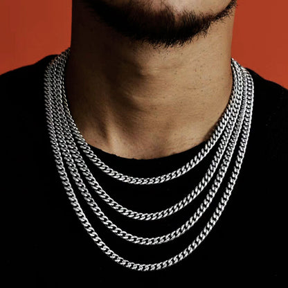 4-9 mm Polished Flat Cuban Hip Hop Necklace with Stainless steel Base - CHA062