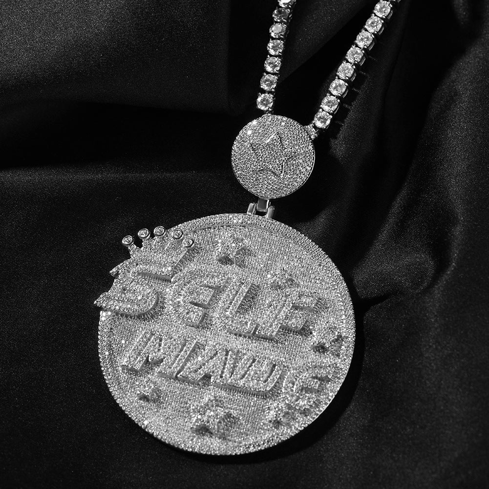 Iced Out Letter Pendant Necklace for Men - Round Statement Chain in Gold, Silver or Two-Tone