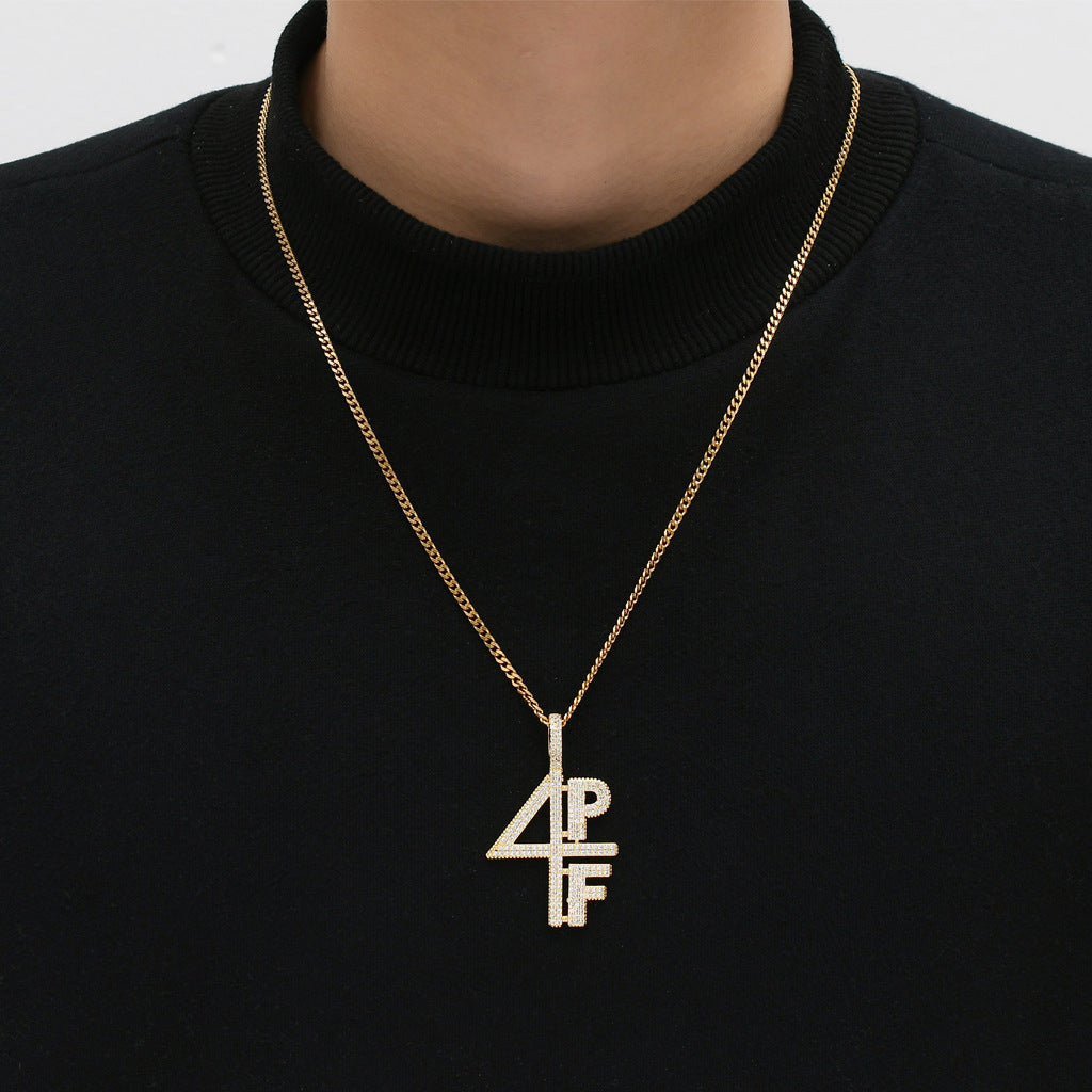 Hip Hop Minimalist Letter Number Copper Pendant Necklace for Men and Women