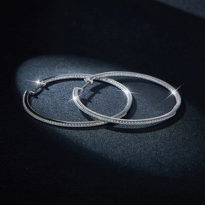 Large 50mm Pavé Hoop Earrings for Women, Round Crystal Hoops