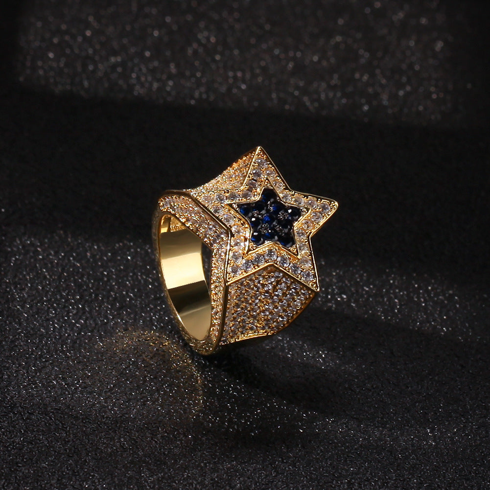 Men’s Star Statement Ring with Cubic Zirconia – Hip Hop Silver Plated Copper Ring