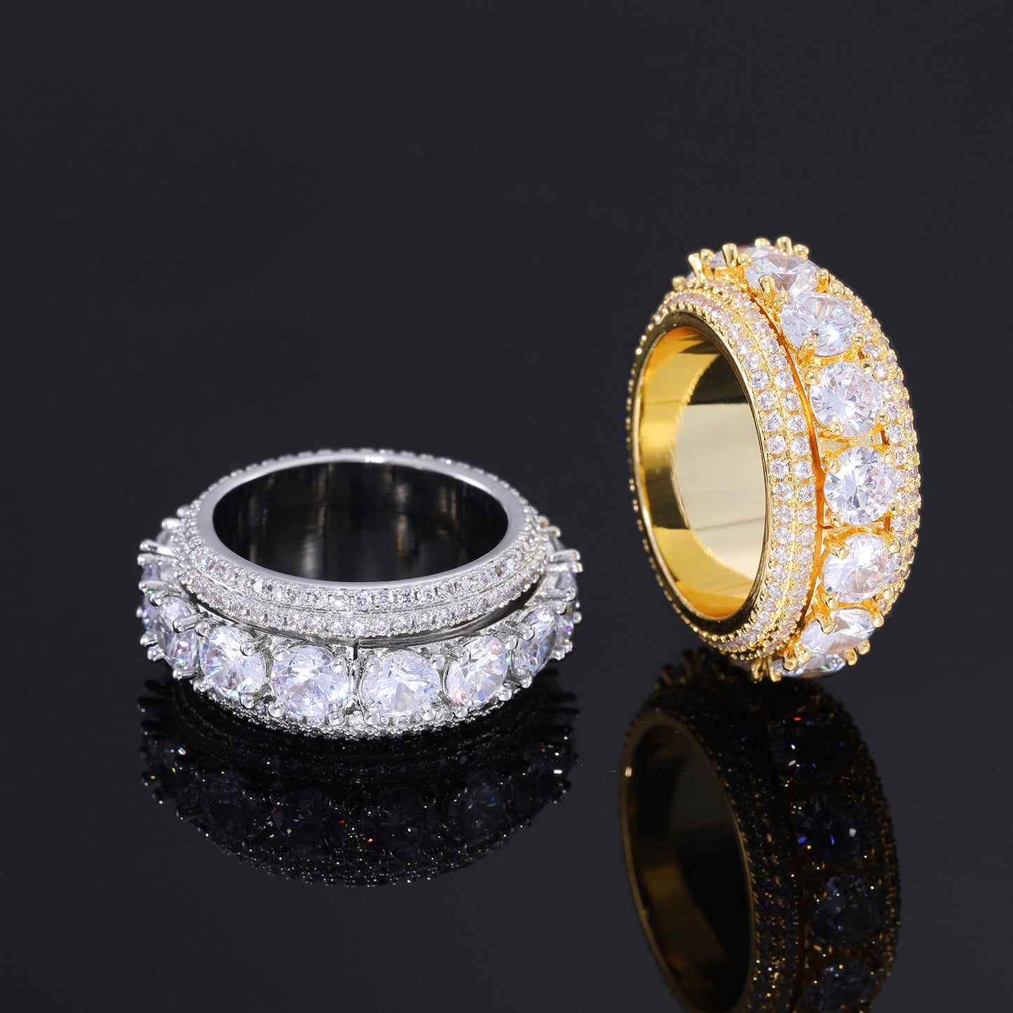 Iced Out Rotating Geometric CZ Ring for Men and Women – Round Cut Multi Row Statement Band product image