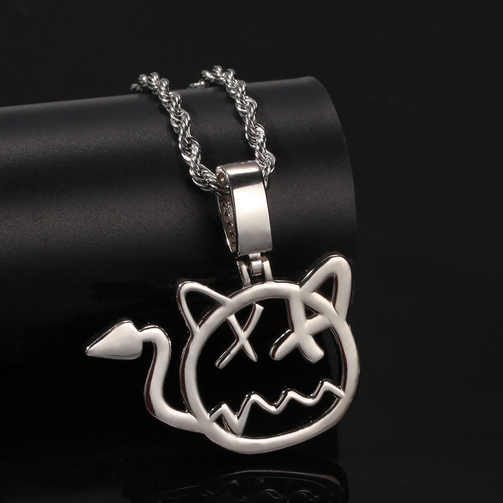 Cartoon Cat Cubic Zirconia Pendant Necklace for Women and Teen Girls – Gold or Silver Tone Hip Hop Statement Chain