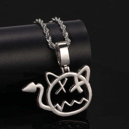 Cartoon Cat Cubic Zirconia Pendant Necklace for Women and Teen Girls – Gold or Silver Tone Hip Hop Statement Chain
